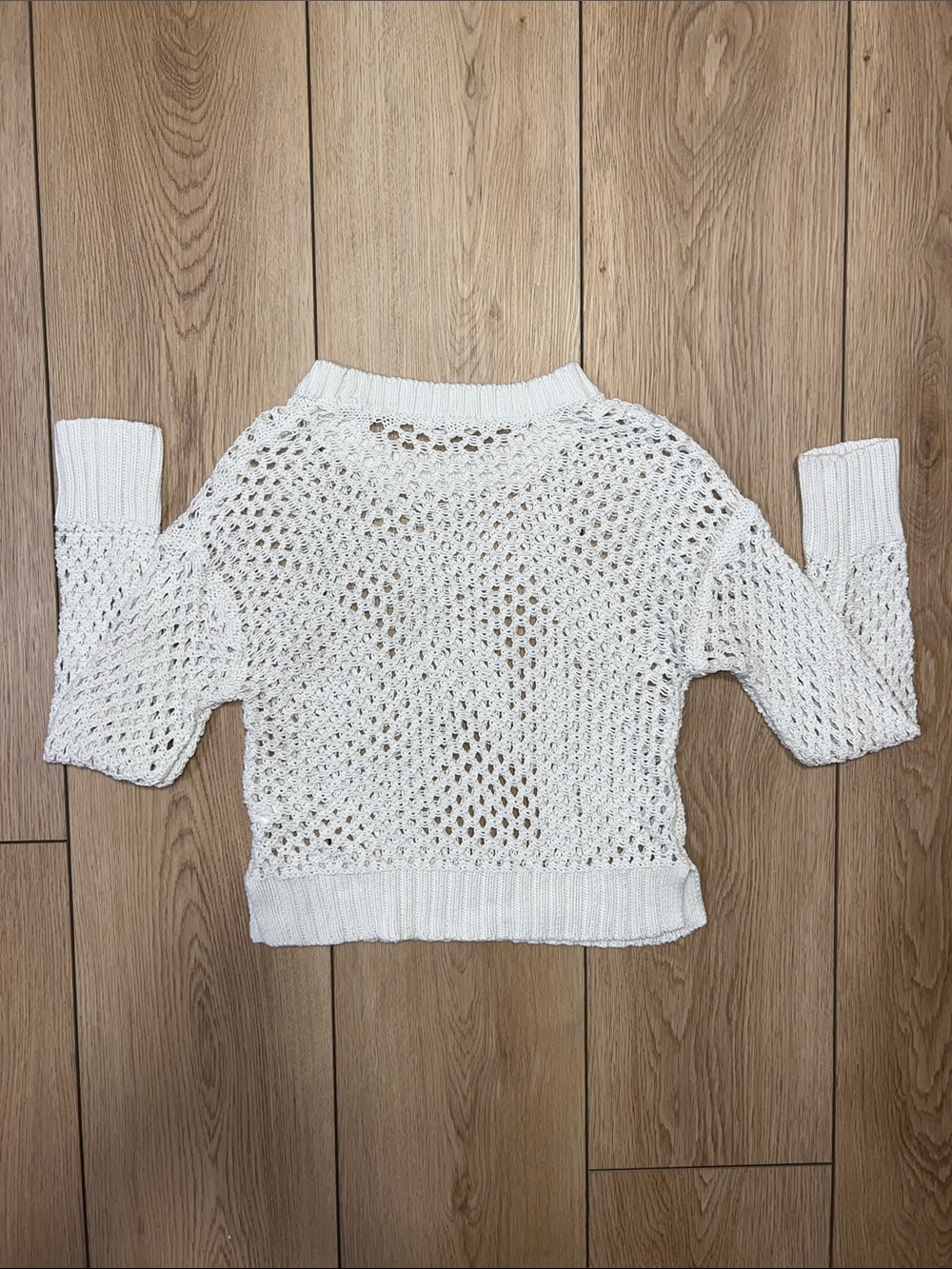 Bluenotes Open-Knit Crochet Ivory Crewneck Sweater - Picture 9 of 15